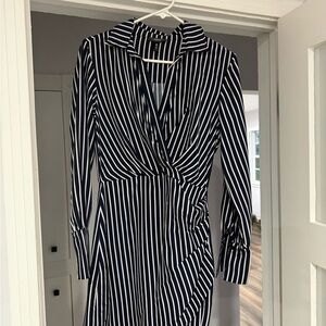 Aqua Navy and White Striped Long Sleeve Dress